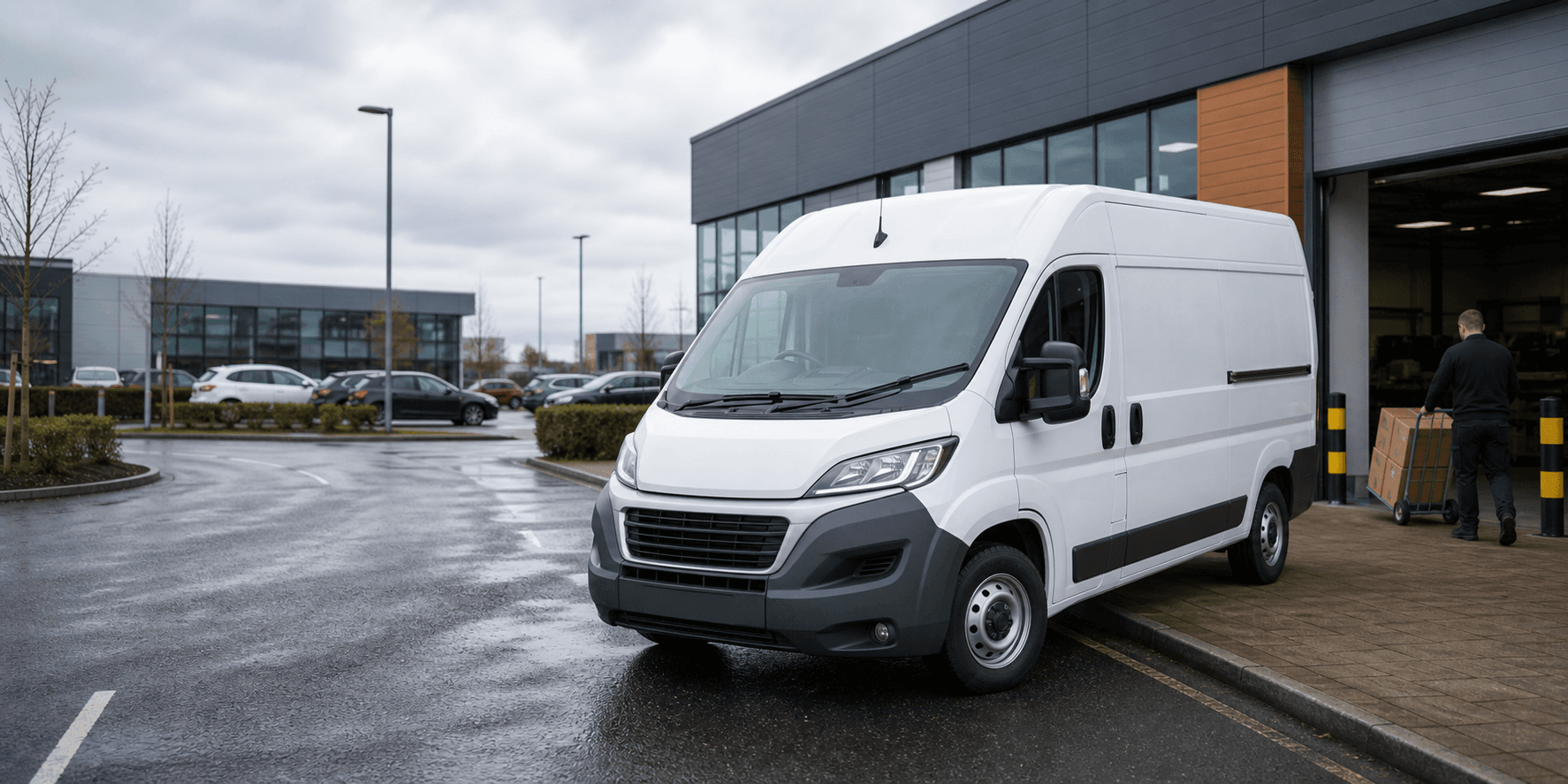 Modern self-drive rental van ready for loading in Grimsby